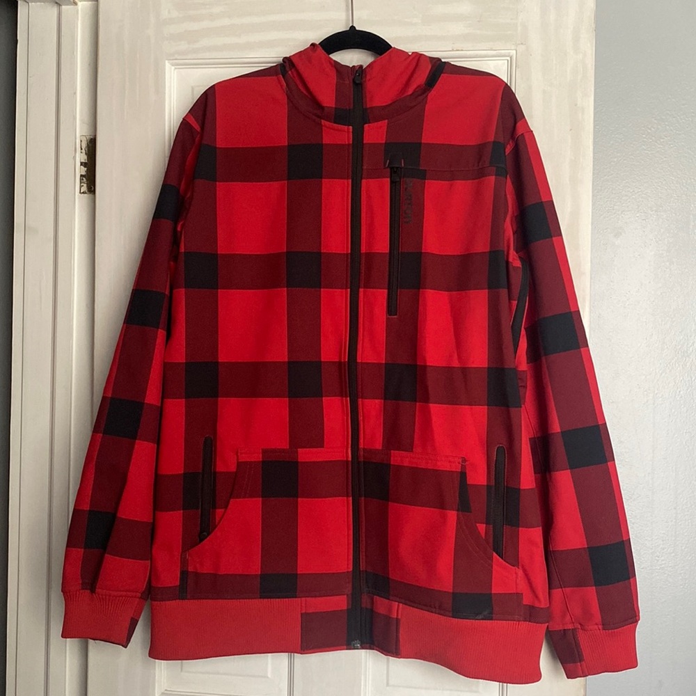 Burton Red and Black Plaid Snowboarding Jacket